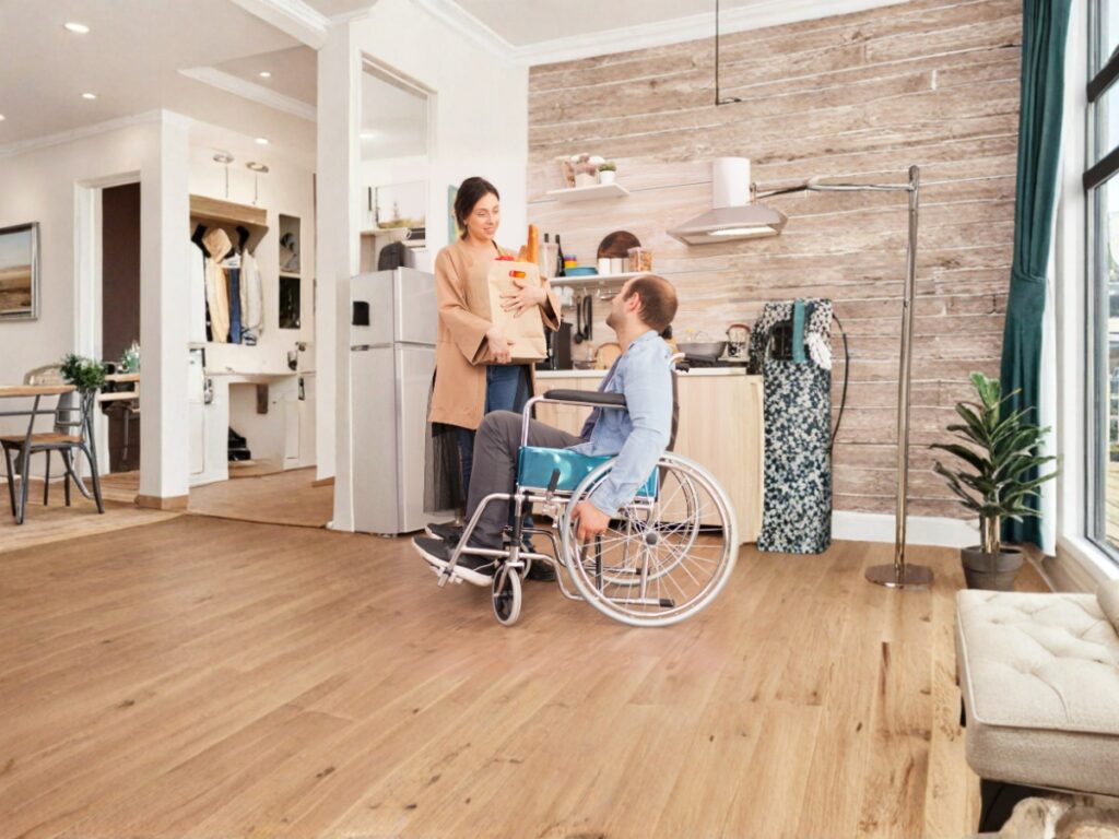 Support worker assisting participant with personal care at home